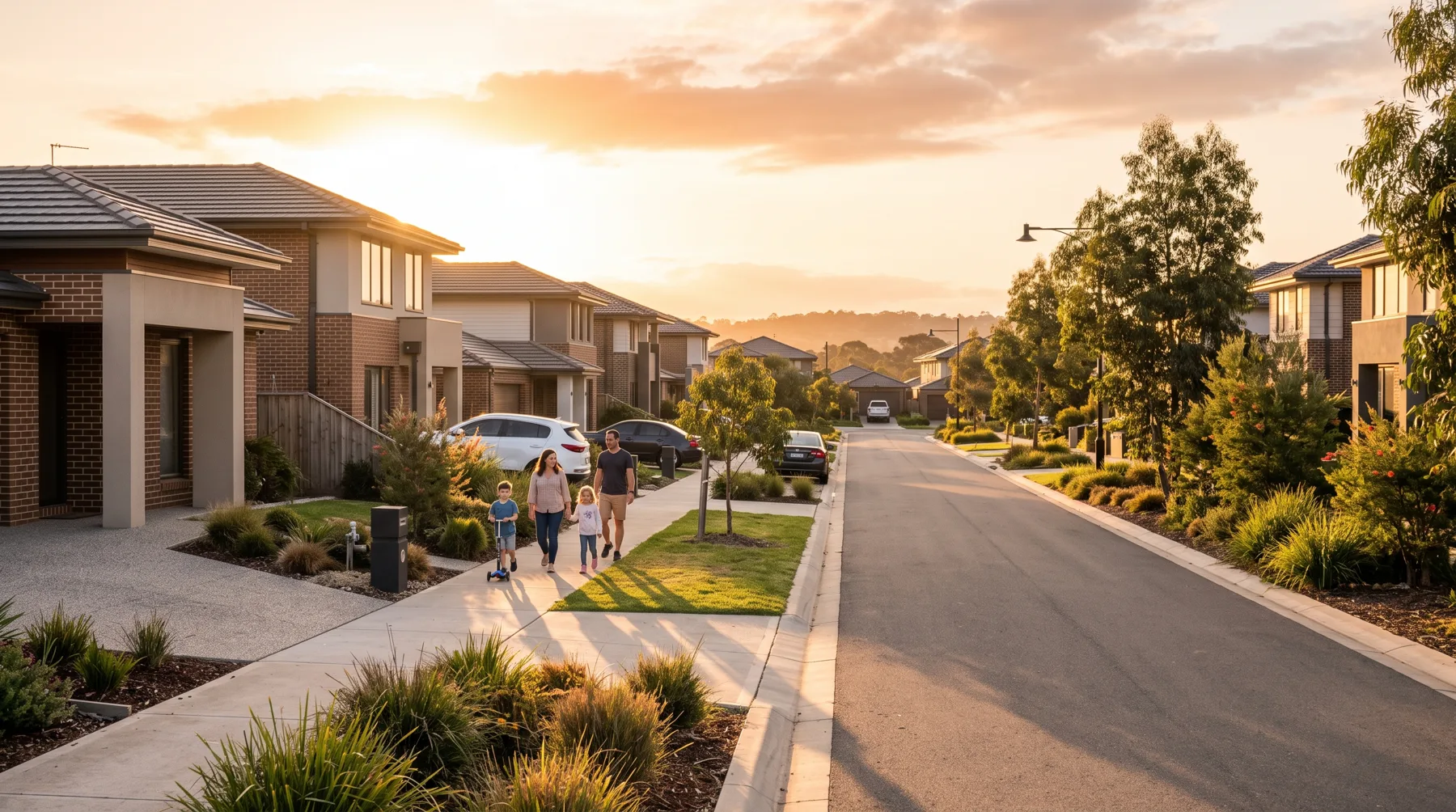 Local street at golden hour near Cranbourne East